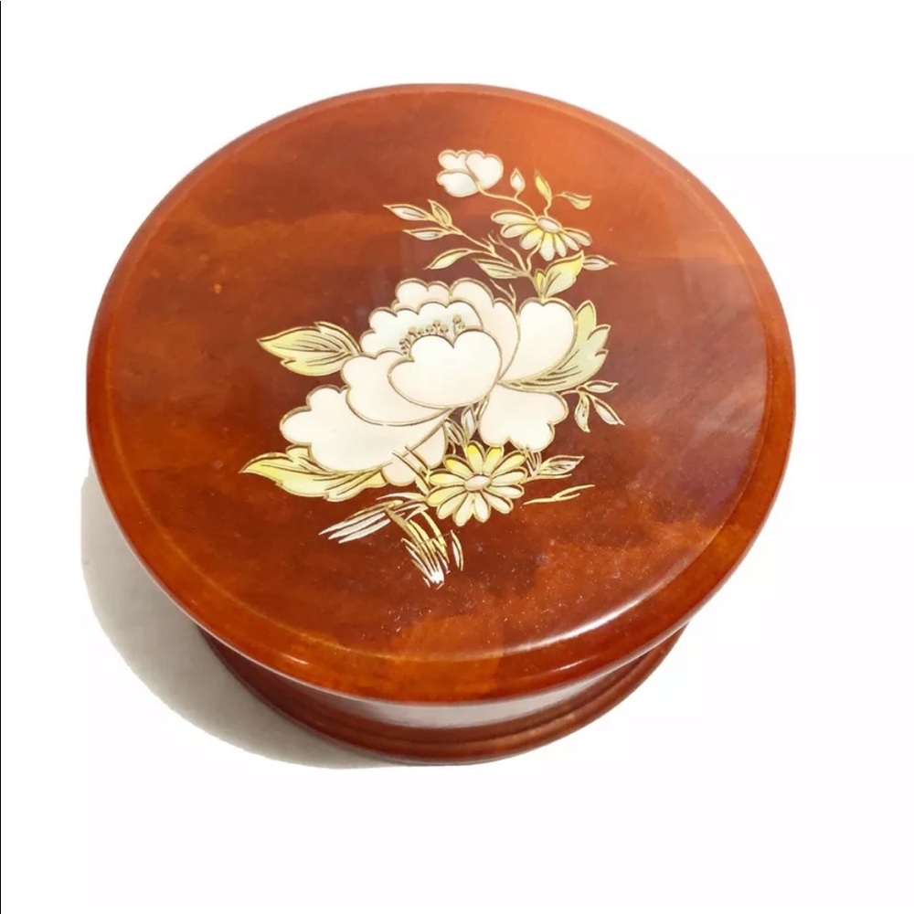 Vintage Italian Alabaster Trinket Box Floral Amber